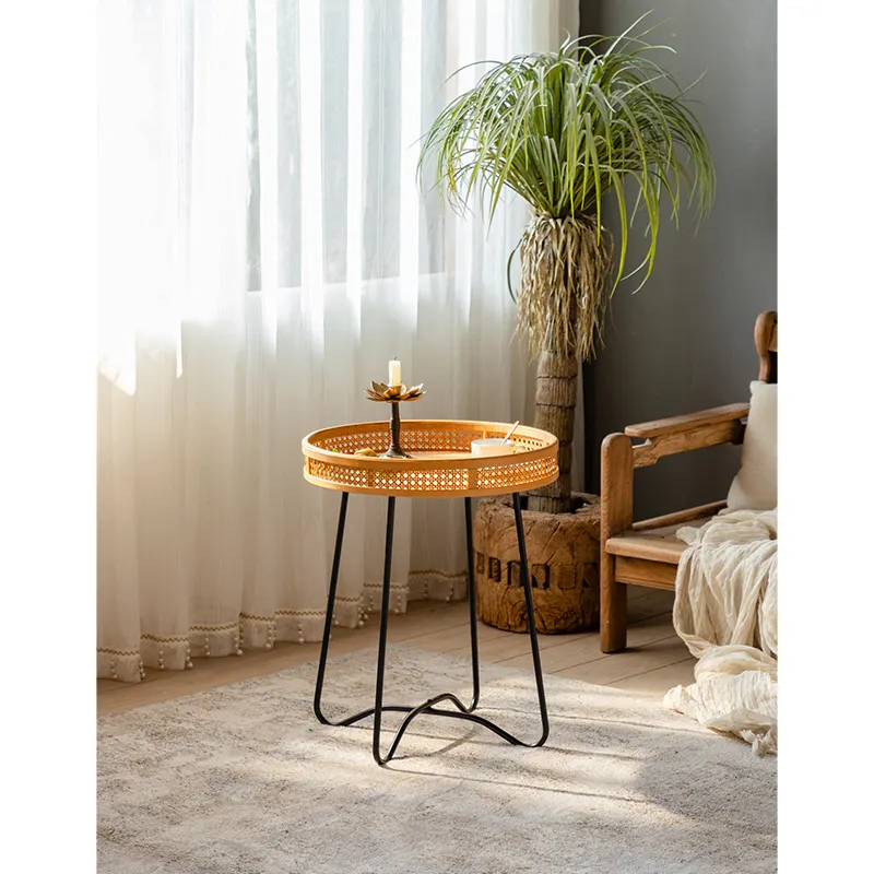 Round popular coffee table, Simple everywhere beside circular rattan top small table can be used most of places