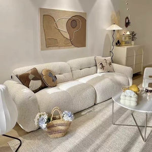 Sofá de Tela Vintage para Sala de Estar, Estilo Francés, Color Crema, con Diseño de Nieve y Lana de Cordero - Product Image 3