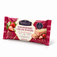 Emballage personnalisé imprimé pour biscuits gaufrettes à la crème de fraise avec scellage arrière et estampage doré pour snacks fourrés à la crème de fruits