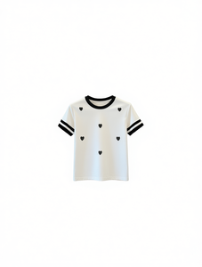 T-shirt da donna vestibilità ampia con stampa a cuori, girocollo, manica corta, casual, primavera estate, 100% cotone jersey - Product Image 1