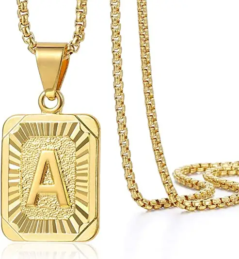 A-Z initiale lettre pendentif collier hommes femmes capitale lettre or jaune plaqué acier inoxydable boîte chaîne collier