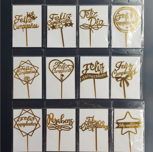 Iscrizione spagnola <span class=keywords><strong>buon</strong></span> <span class=keywords><strong>compleanno</strong></span> corona Topper oro acrilico moderno ecologico decorazioni per Dessert <span class=keywords><strong>compleanno</strong></span> Baby Shower - Product Image 1