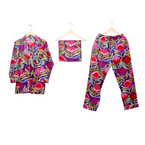 Conjunto de Pijama de 2 Piezas para Mujer, Hecho a Mano, de Lujo, Elegante, Romántico, Clásico, Floral, Otoñal, 100% Algodón, Manga Larga, Suave, Liso y Transpirable - Product Image 1