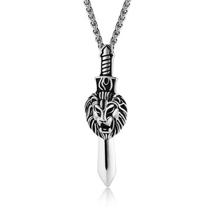 Collar gótico retro con cabeza de león y espada corta de acero de titanio para hombre, una cadena única para su suéter, disponible para dropshipping. - Product Image 5