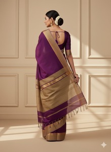 Sari de Seda Kachipuram Multicolor Premium, Elegante Atuendo Tradicional de Diseñador de la India para Bodas, Festivales, Fiestas y Celebraciones - Product Image 6