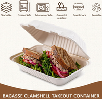 Contenants alimentaires à charnière jetables, écologiques, biodégradables, imperméables et robustes, 100 % compostables, 9x6 pour chips de pommes de terre