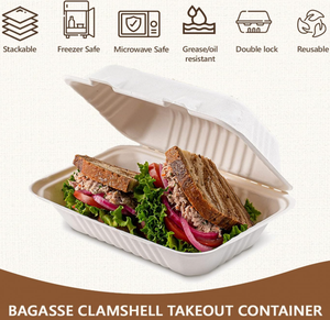 ภาชนะบรรจุอาหารแบบฝาพับ ใช้แล้วทิ้ง เป็นมิตรกับสิ่งแวดล้อม ย่อยสลายได้ แข็งแรง ทนทาน ผลิตจากชานอ้อย 100% ย่อยสลายได้ ขนาด 9x6 นิ้ว - Product Image 3