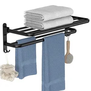 Rack portátil de luxo com camada dupla, rack dobrável de 60cm para armazenamento em parede e dobrável, para banheiro