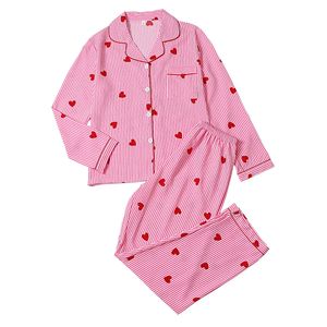 Ensemble de pyjama personnalisé en gros à imprimé cœur, en seersucker et crêpe <span class=keywords><strong>bulle</strong></span>, 2 pièces, pour femme - Product Image 5