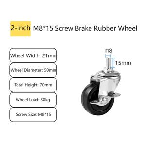 Toptan 1.5 inç açık siyah kauçuk tekerlek 2 inç evrensel kasnak sessiz tekerlek 2.5 inç 3 inç endüstriyel yumuşak kauçuk tekeri - Product Image 3