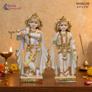 Statues de Radha et Krishna en résine et marbre, design traditionnel, faites à la main par Nirmala Handicrafts |   Krishna jouant de la flûte - Product Image 6