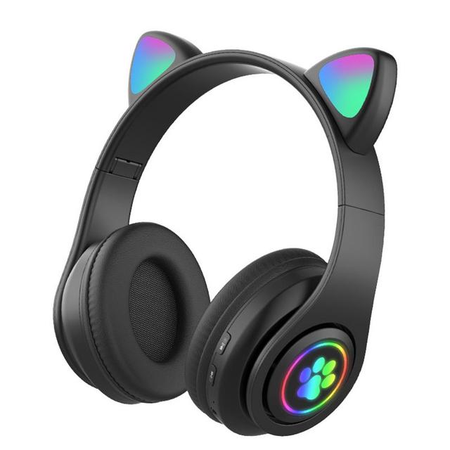 B39 Cute Cat Over Ears Kids Wireless Headphone With Mic Flash Light LED Stereo Music Foldable Phone Headset Kid Girl Gift