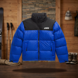Chaqueta Acolchada Azul para Hombre, Cuello Alto, Cortavientos, de Poliéster, Abrigo Informal de Invierno con Logotipo, Cierre de Cremallera Frontal - Product Image 1