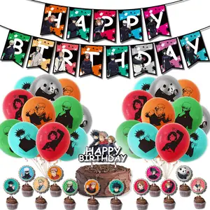 Nice 2021 Jujutsu Kaisen Theme Birthday Party Supplies Anime Birthday Pull Flag Cake Topper Balloon Set Event Party Supplies