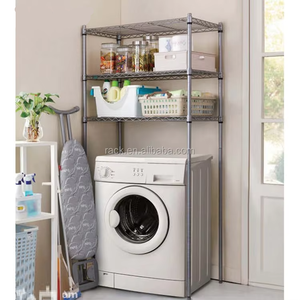 Estantería de alambre para baño, Metal plateado, 3 niveles, para máquina de lavado - Product Image 1