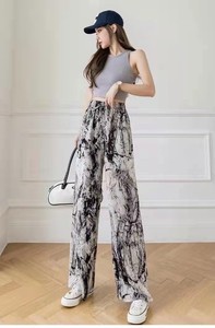 Vendita calda estate cravatta <span class=keywords><strong>pantaloni</strong></span> Dye donna stampa acquerello Flowy dritta ampia gamba drappeggi comodi Casual <span class=keywords><strong>pantaloni</strong></span> - Product Image 6