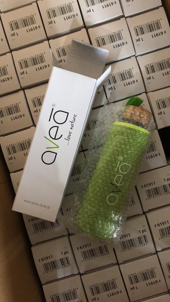 Customized Printed Colored Glass Water Bottle With Neoprene sleeve And Bamboo Lid