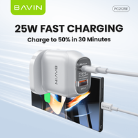 Adaptor Daya Perjalanan BAVIN PC2125E 25W PD 3.0 QC3.0 Dual Port Colokan UK Dengan Kabel Pengisian Cepat 3A untuk Pengisi Daya Cepat Ponsel