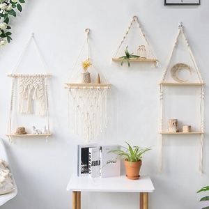 Kệ Treo Tường Macrame, Đồ Trang Trí Nhà Cửa Phong Cách Boho, Giá Để Nến Treo Tường, Trang Trí Phòng Ngủ, Gỗ Cho Trẻ Em - Product Image 1