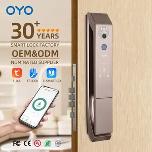 قفل باب إلكتروني ذكي يمكن البرمجة به من OYO مزود بتقنية البلوتوث ومقبض ألومنيوم للأماكن الخارجية مع قفل زجاجي ببصمة الإصبع وكاميرا مدمجة