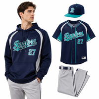 Ensemble uniforme de baseball professionnel personnalisé par sublimation intégrale : maillot, sweat à capuche, pantalon et casquette pour club sportif