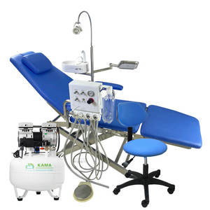 เก้าอี้ทำฟัน Zhongcheng รุ่น ZC-016 สแตนเลสสตีล ไฮดรอลิก พร้อมอ่างบ้วนน้ำเซรามิกสีน้ำเงิน แบบพับได้ พกพาสะดวก - Product Image 1