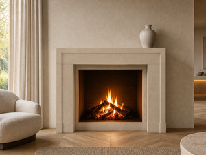 SH STONE <span class=keywords><strong>Cheminée</strong></span> en pierre calcaire beige Moleanos moderne sur mesure, manteau <span class=keywords><strong>de</strong></span> <span class=keywords><strong>cheminée</strong></span> en pierre sculptée à la main pour salon familial et villa - Product Image 3
