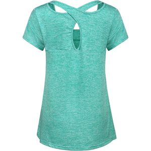 Camiseta Deportiva FOXA para Mujer, Manga Corta, Espalda Cruzada, Transpirable, de Spandex y Poliéster, para Yoga - Product Image 4