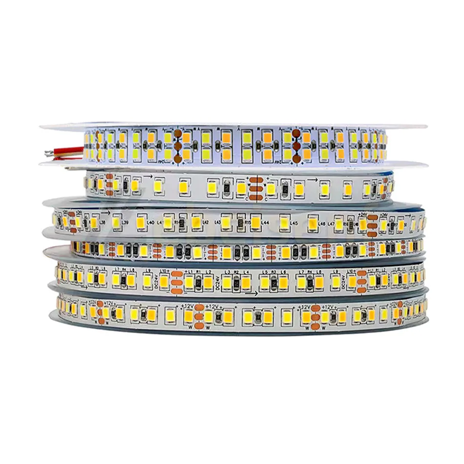 SMD 2835 Dual Color CCT LED Strip Light DC 5V 12V 24V 120 180 240 336 192 LEDs/M 5/8/12MM wide White PCB Flexible Tape Bar Lamp