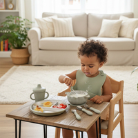 Vaisselle pour enfants lavable au lave-vaisselle, bol à ventouse, cuillère, assiettes pour bébé en acier inoxydable 304 avec ensembles de ventouses, alimentation en silicone