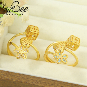 Anillos de cóctel con diseño floral de estilo árabe, chapados en oro de 21k, con circonitas coloridas, elegantes, vintage y ajustables para chicas. - Product Image 2