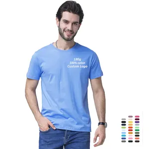 Unisex özel boy T-Shirt 180g 100% pamuk örme kumaş atletik performans kısa kollu ekip Tee