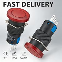 Sakelar Tombol Tekan Momentary Red Mushroom Head Latching 5A 250V IP54 untuk Kontrol Peralatan Rumah Tangga