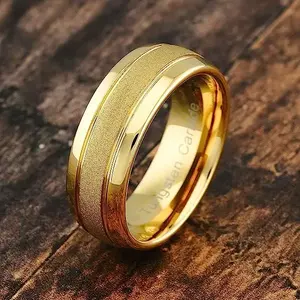 Venta directa de fábrica, anillo de tungsteno de oro arenado chapado en oro, anillo de bodas para hombre, láser, te amo, anillos de tungsteno para hombre