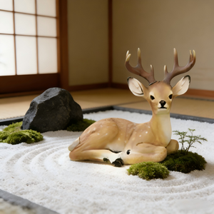 تمثال غزال لطيف من الراتنج بوضعية مستلقية مع قرون - Product Image 4