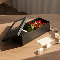 Boîte à fleurs pliable rigide de luxe, vente chaude, boîte à fleurs rectangulaire en papier noir pliable personnalisée, emballage pour bouquet de roses