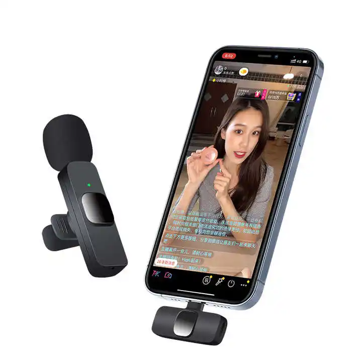 Mikrofon kerah nirkabel, mikrofon profesional Podcast Lavalier, mikrofon tanpa kabel ganda untuk Iphone Android ponsel
