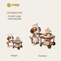 Figurine de chien chef en résine peinte à la main, modèle 3D personnalisé OEM de qualité supérieure, chariot à desserts miniature, vitrine de boulangerie, souvenir
