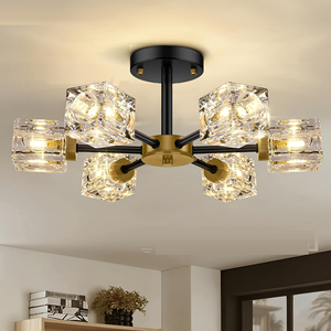 Modern Gold 6-<strong>Light</strong> <strong>Sputnik</strong> Ceiling <strong>Light</strong> <strong>Fixture</strong> - Black and Brass Flushmount - Product Image 4