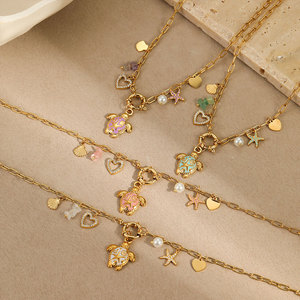 สร้อยคอจี้แฟชั่นฮาวายฤดูร้อน สร้อยคอเหล็กกล้าไร้สนิม 316L เครื่องประดับชุบทอง 14k 18k PVD ลายเต่าทะเลสำหรับผู้หญิง - Product Image 2