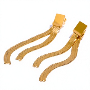 Pendientes Largos de Cadena de Serpiente de Acero Inoxidable Chapados en Oro para Mujer, con Borlas, para Fiesta - Product Image 4