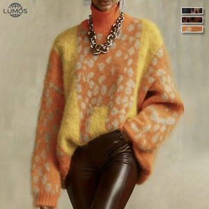 Suéter Vintage de Punto con Estampado de Leopardo, Cuello Alto, Manga Larga, de Poliéster, Grueso, Holgado, Estilo Retro, para Otoño/Invierno - Product Image 3