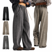 Pantalon de survêtement en coton pour homme, coupe ample et large, style rétro, avec cordon de serrage, délavage effet neige, taille haute, streetwear, personnalisable en gros