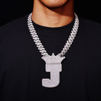 Pendentif Lettre Initiale Couronne Iced Out en Laiton avec Zircon 5A, Breloque Alphabet Hip Hop pour Homme