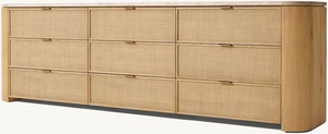 <span class=keywords><strong>Commode</strong></span> à 9 tiroirs de style américain avec panneaux en rotin tressé <span class=keywords><strong>et</strong></span> plateau en travertin, buffet en <span class=keywords><strong>bois</strong></span> massif pour chambre à coucher <span class=keywords><strong>et</strong></span> salon - Product Image 3