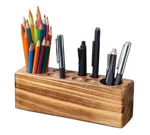 Porte-stylo porte-crayon en bois rustique stylo bureau organisateur de fichiers carré pour bureau en bois massif bureau stylo organisateur