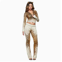Nouvel ensemble deux pièces zèbre Y2K pour femme : crop top zippé, pantalon évasé, veste et pantalon imprimés léopard – Ensembles 2 pièces pour femme
