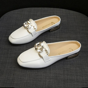 Sandal Wanita Korea Model Wear Baotou Setengah Slip-On, Musim Dingin, Model Baru, Jala, Ujung Persegi, Hak Rendah, Satu Pedal - Product Image 4