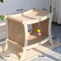 Lit pour chat en bois massif multicouche à double niveau avec cadre en rotin tressé et jouet suspendu en forme de boule – Meubles pour chats en gros et sur mesure