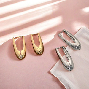 Boucles d'oreilles pendantes en forme de goutte d'eau, plaquées or blanc, en alliage de zinc K, style géométrique minimaliste, pour soirée, mode - Product Image 1